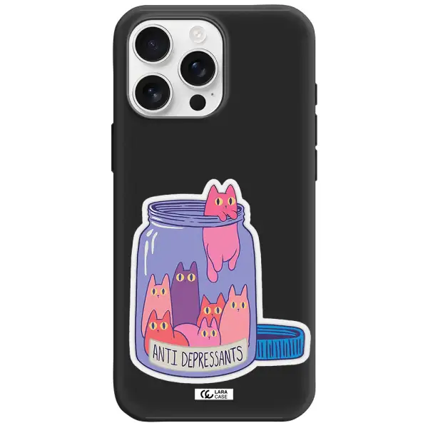 Anti Depressants Cats Apple Iphone 16 Pro Max Silicone Black Case