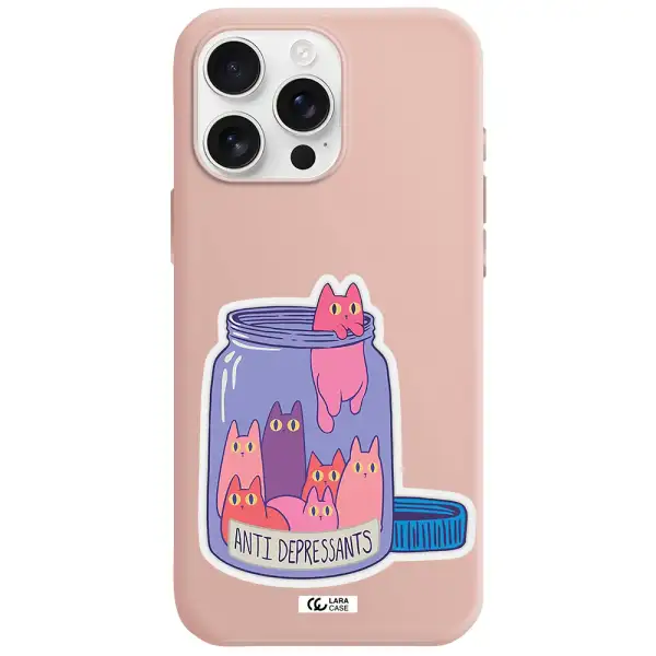 Anti Depressants Cats Apple Iphone 16 Pro Max Silicone Pastel Pink Case