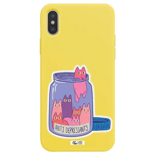 Anti Depressants Cats Apple iPhone X Silicone canary yellow Case