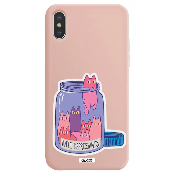 Anti Depressants Cats Apple iPhone X Silicone pastel pink Case