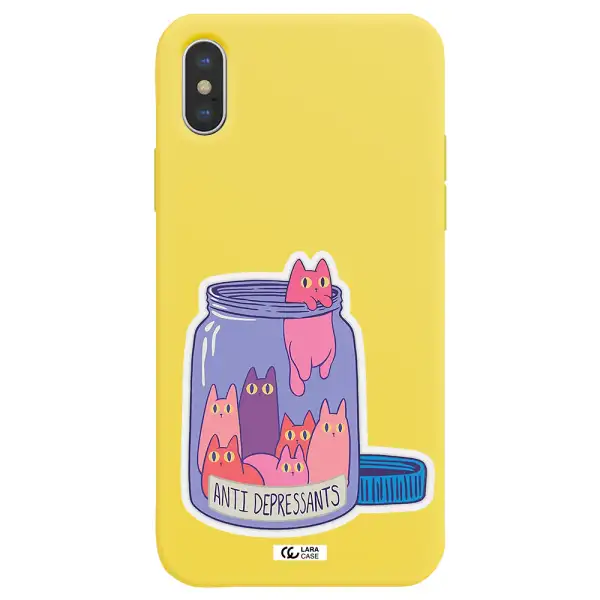 Anti Depressants Cats Apple iPhone XS Silicone canary yellow Case