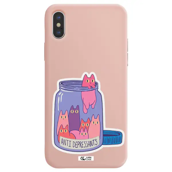 Anti Depressants Cats Apple iPhone XS Silicone pastel pink Case