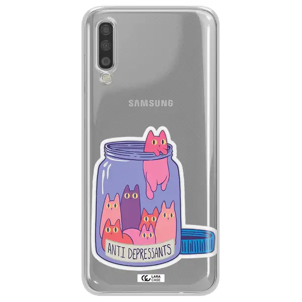 Anti Depressants Cats Samsung A70 Clear TPU Case