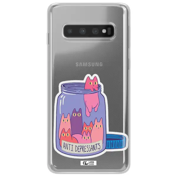 Anti Depressants Cats Samsung S10 Plus Clear TPU Case