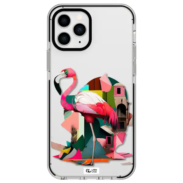 Flamingo Collage Apple iPhone 11 pro max impact black border Case