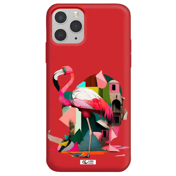 Flamingo Collage Apple iPhone 11 pro max Silicone Imperial Red Case