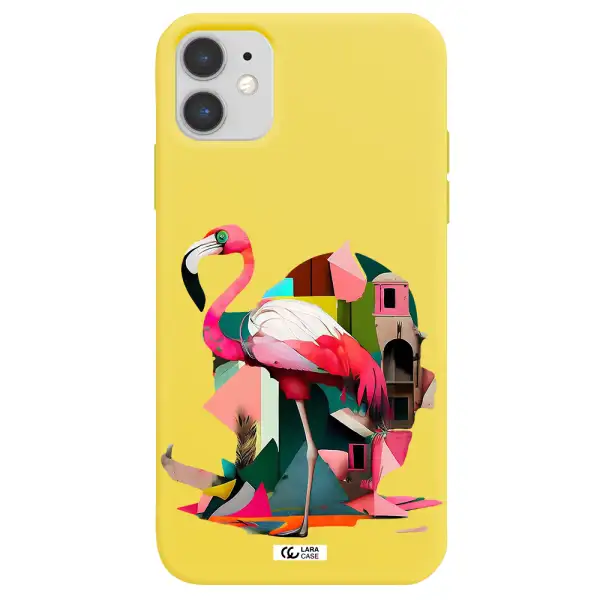 Flamingo Collage Apple iPhone 11 Silicone canary yellow Case