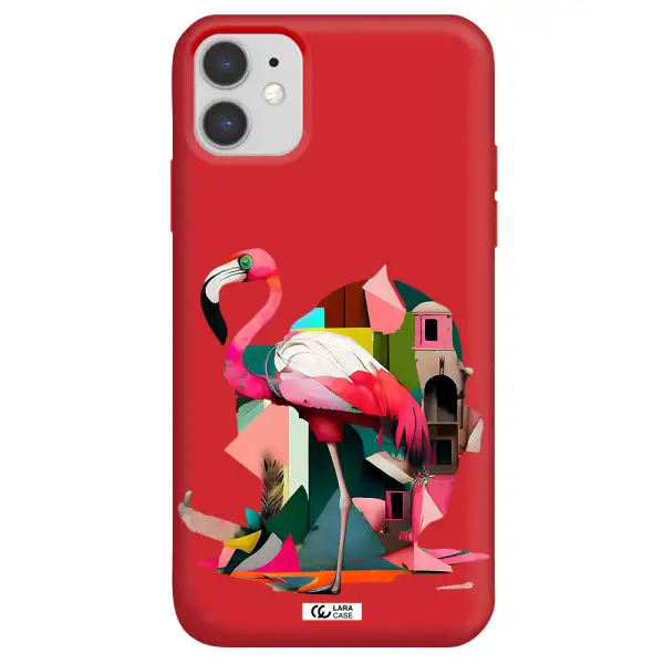 Flamingo Collage Apple iPhone 11 Silicone Imperial Red Case