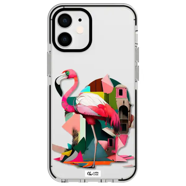 Flamingo Collage Apple iPhone 12 mini impact black border Case