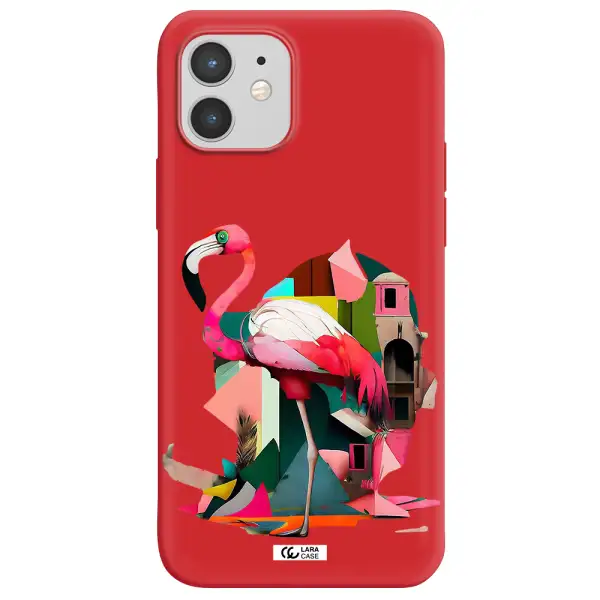 Flamingo Collage Apple iPhone 12 mini Silicone Imperial Red Case