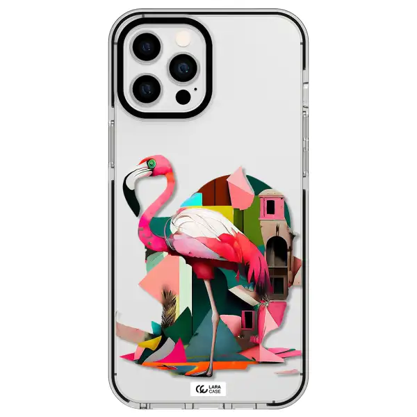 Flamingo Collage Apple iPhone 12 pro max impact black border Case