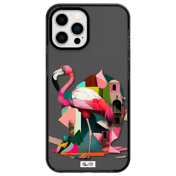 Flamingo Collage Apple iPhone 12 pro max impact Smoke Black Case