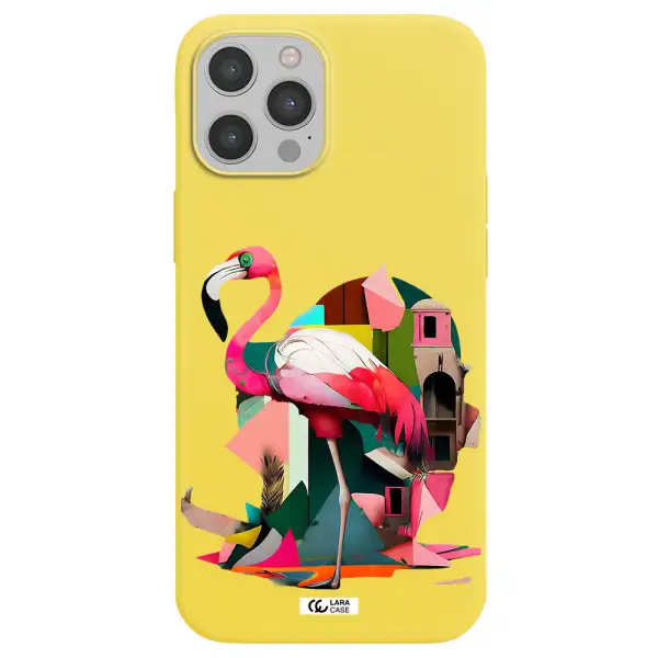 Flamingo Collage Apple iPhone 12 pro max Silicone canary yellow Case