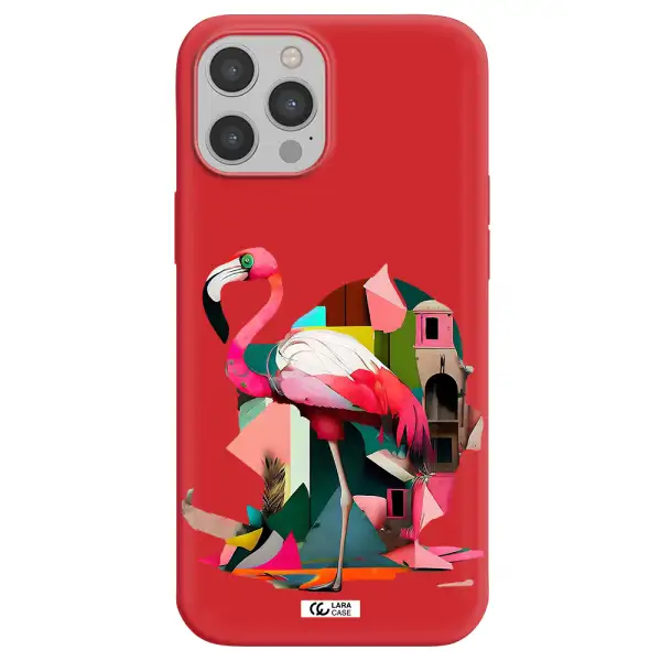 Flamingo Collage Apple iPhone 12 pro max Silicone Imperial Red Case