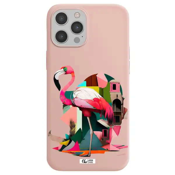 Flamingo Collage Apple iPhone 12 pro max Silicone pastel pink Case