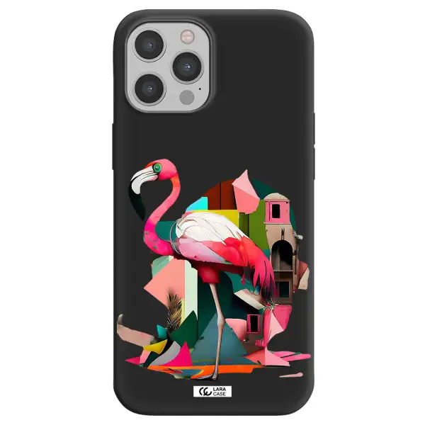 Flamingo Collage Apple iPhone 12 pro Silicone black Case