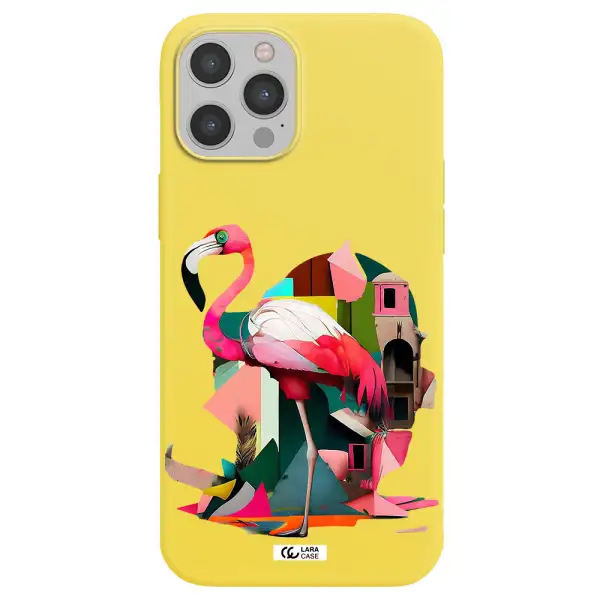 Flamingo Collage Apple iPhone 12 pro Silicone canary yellow Case