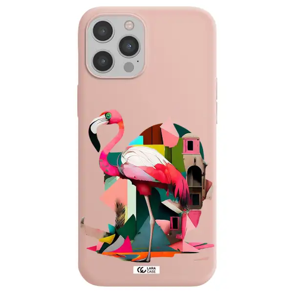 Flamingo Collage Apple iPhone 12 pro Silicone pastel pink Case