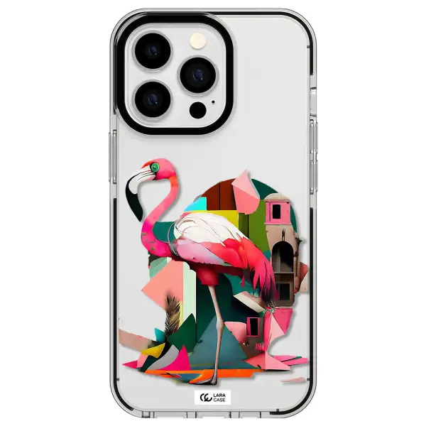 Flamingo Collage Apple iPhone 13 Pro impact black border Case