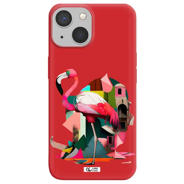 Flamingo Collage Apple iPhone 13 Silicone Imperial Red Case