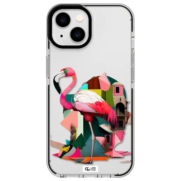 Flamingo Collage Apple iPhone 14 impact black border Case