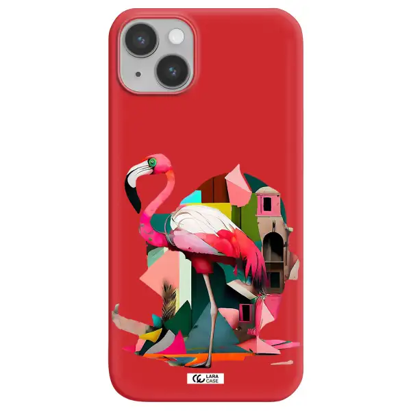 Flamingo Collage Apple iPhone 14 plus Silicone Imperial Red Case