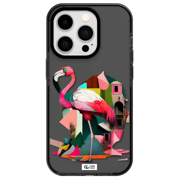 Flamingo Collage Apple iPhone 14 pro impact Smoke Black Case