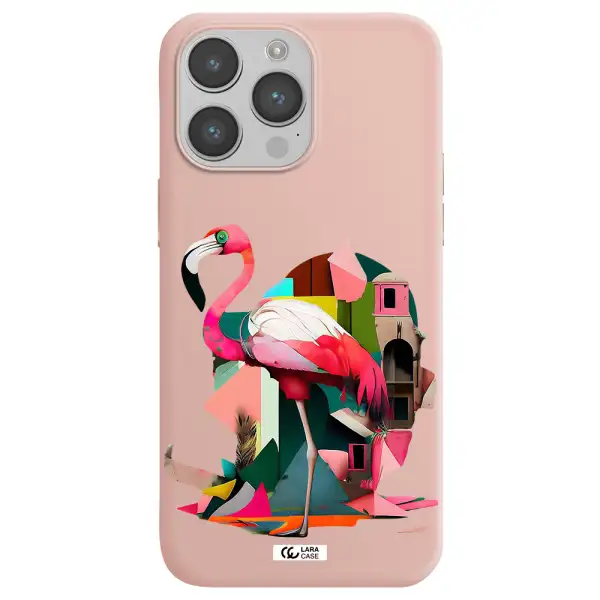 Flamingo Collage Apple iPhone 14 pro max Silicone pastel pink Case