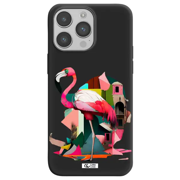 Flamingo Collage Apple iPhone 14 pro Silicone black Case