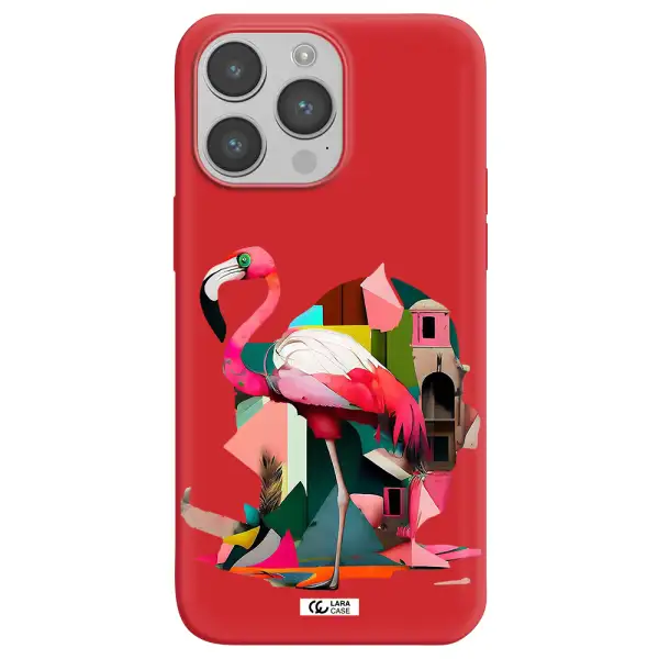 Flamingo Collage Apple iPhone 14 pro Silicone Imperial Red Case