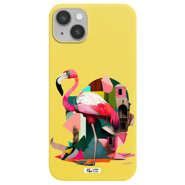 Flamingo Collage Apple iPhone 14 Silicone canary yellow Case