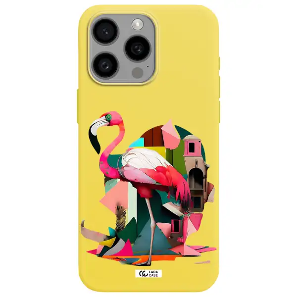 Flamingo Collage Apple Iphone 15 Pro max Silicone canary yellow Case