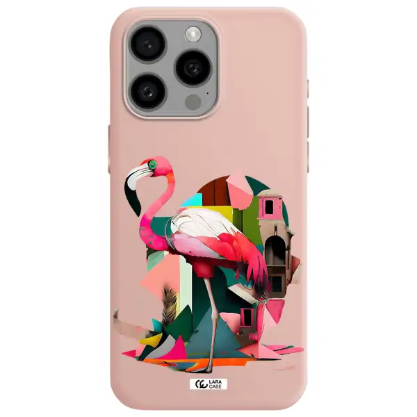 Flamingo Collage Apple Iphone 15 Pro max Silicone pastel pink Case