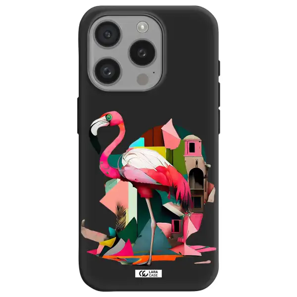 Flamingo Collage Apple Iphone 15 Pro Silicone Black Case