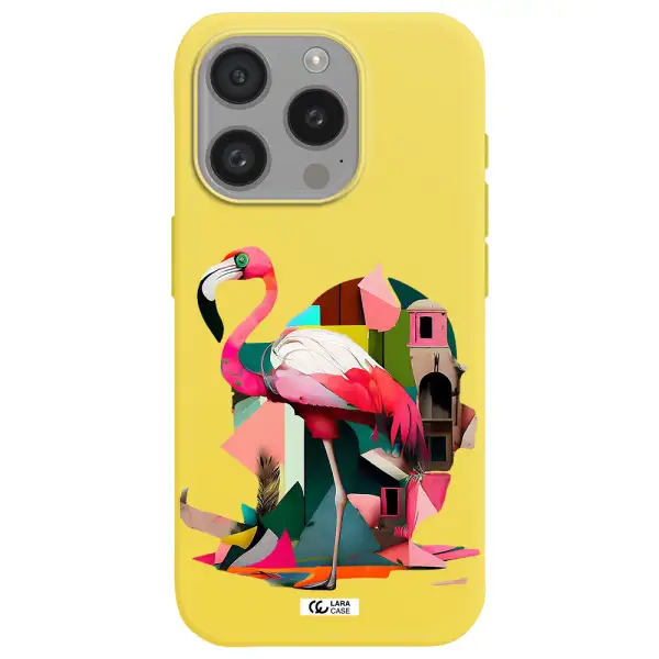 Flamingo Collage Apple Iphone 15 Pro Silicone Canary Yellow Case
