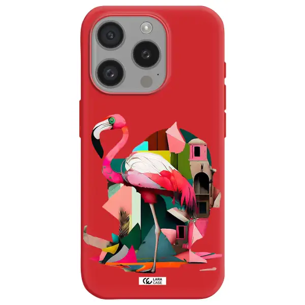 Flamingo Collage Apple Iphone 15 Pro Silicone Imperial Red Case