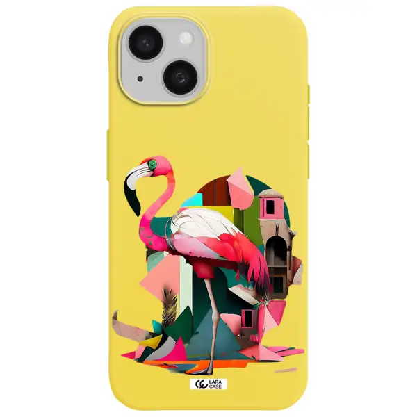 Flamingo Collage Apple iPhone 15 Silicone canary yellow Case