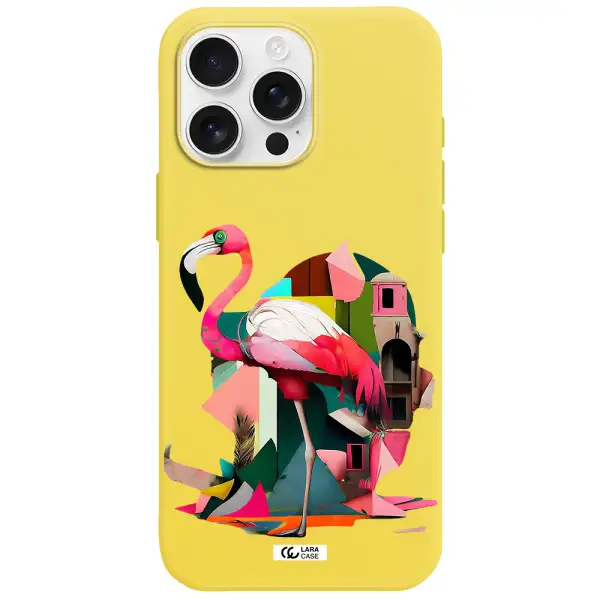Flamingo Collage Apple Iphone 16 Pro Max Silicone Canary Yellow Case