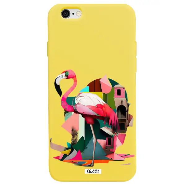 Flamingo Collage Apple iPhone 6 Silicone canary yellow Case