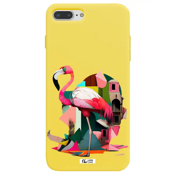 Flamingo Collage Apple iPhone 8 plus Silicone canary yellow Case