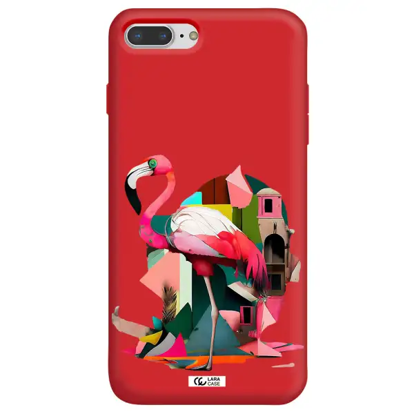 Flamingo Collage Apple iPhone 8 plus Silicone Imperial Red Case
