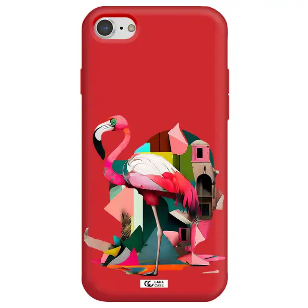 Flamingo Collage Apple iPhone 8 Silicone Imperial Red Case