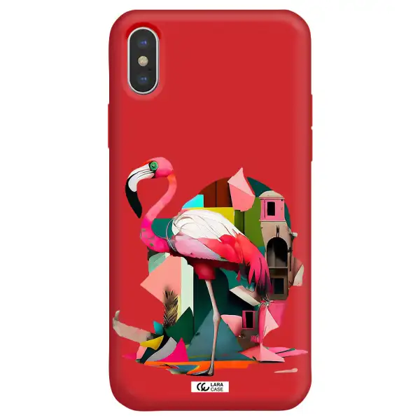 Flamingo Collage Apple iPhone XS Silicone Imperial Red Case