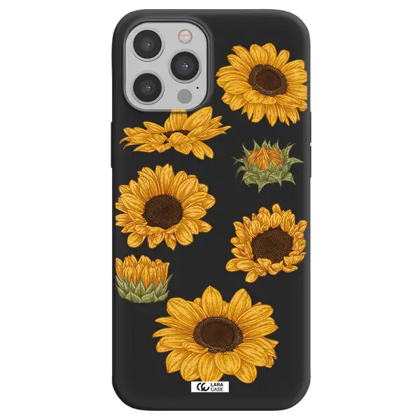 Sunflower Apple iPhone 12 pro max Silicone black Case