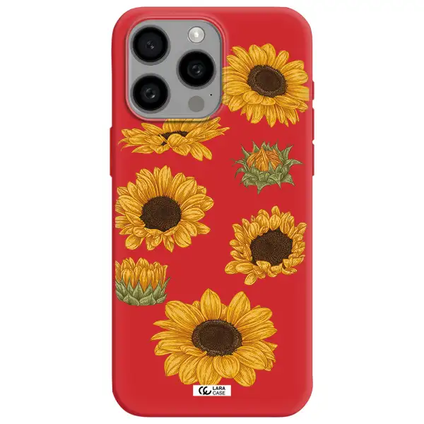 Sunflower Apple Iphone 15 Pro Max Silicone Imperial Red Case