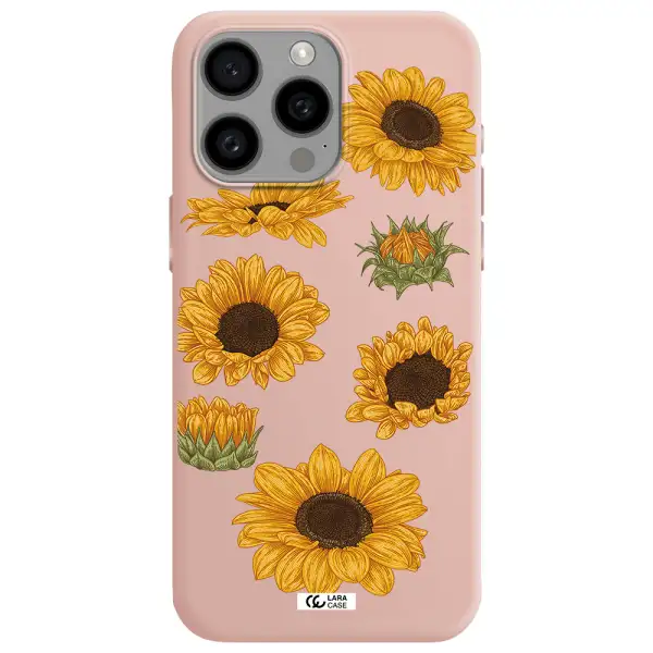 Sunflower Apple Iphone 15 Pro max Silicone pastel pink Case