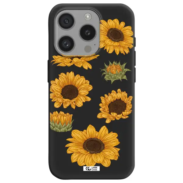 Sunflower Apple Iphone 15 Pro Silicone Black Case