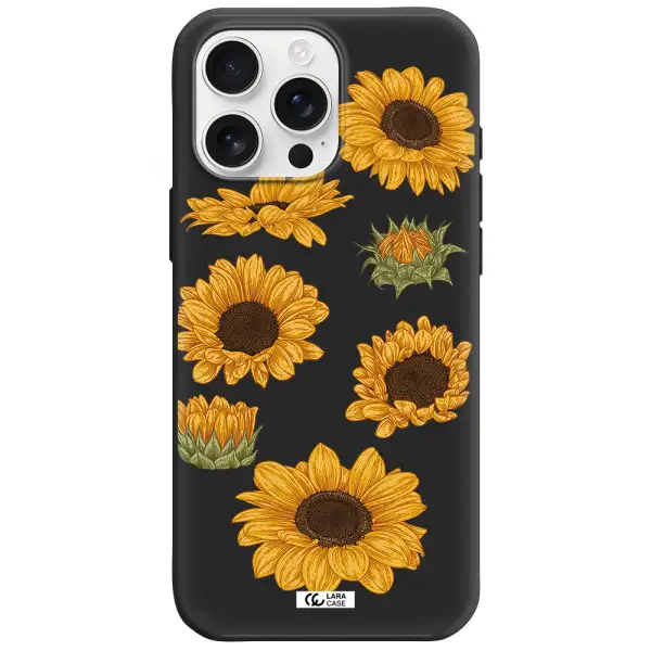 Sunflower Apple Iphone 16 Pro Max Silicone Black Case