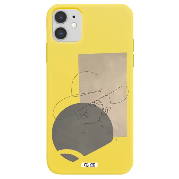 The Lady In The Hat Line Art Apple iPhone 11 Silicone canary yellow Case