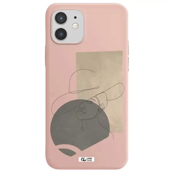 The Lady In The Hat Line Art Apple iPhone 12 mini Silicone pastel pink Case